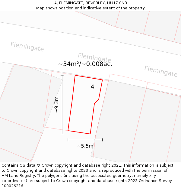 4, FLEMINGATE, BEVERLEY, HU17 0NR: Plot and title map