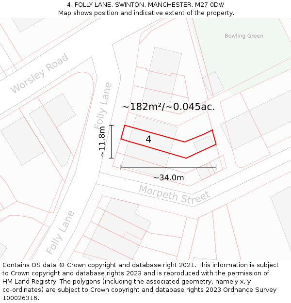 4, FOLLY LANE, SWINTON, MANCHESTER, M27 0DW: Plot and title map