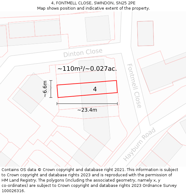4, FONTMELL CLOSE, SWINDON, SN25 2PE: Plot and title map