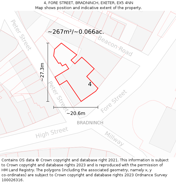 4, FORE STREET, BRADNINCH, EXETER, EX5 4NN: Plot and title map