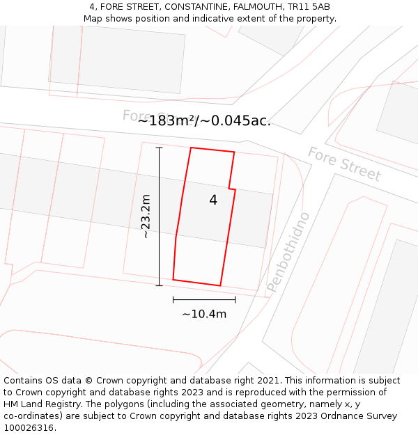 4, FORE STREET, CONSTANTINE, FALMOUTH, TR11 5AB: Plot and title map