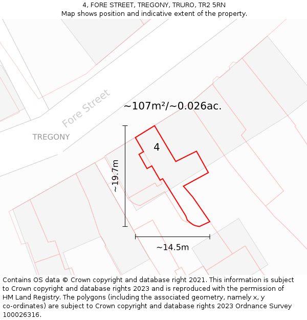 4, FORE STREET, TREGONY, TRURO, TR2 5RN: Plot and title map