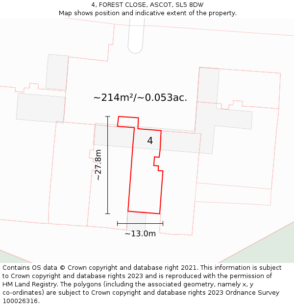 4, FOREST CLOSE, ASCOT, SL5 8DW: Plot and title map
