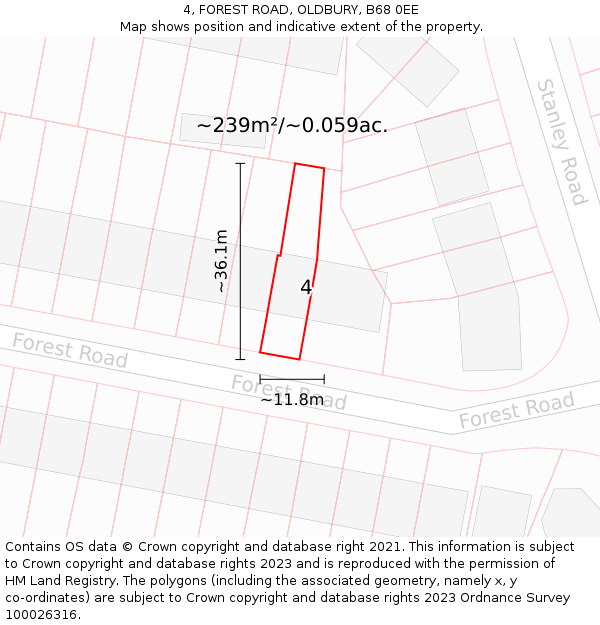 4, FOREST ROAD, OLDBURY, B68 0EE: Plot and title map