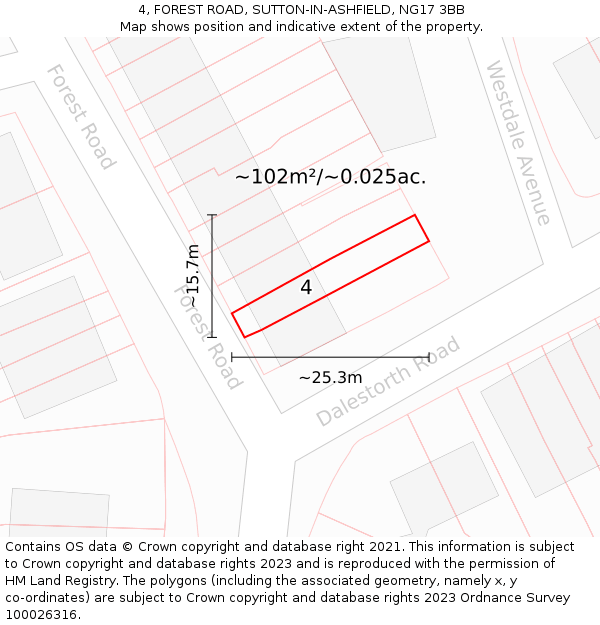 4, FOREST ROAD, SUTTON-IN-ASHFIELD, NG17 3BB: Plot and title map
