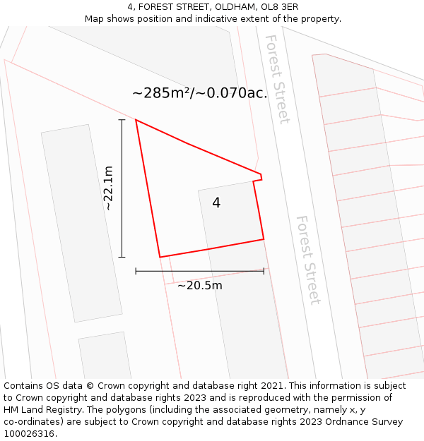 4, FOREST STREET, OLDHAM, OL8 3ER: Plot and title map