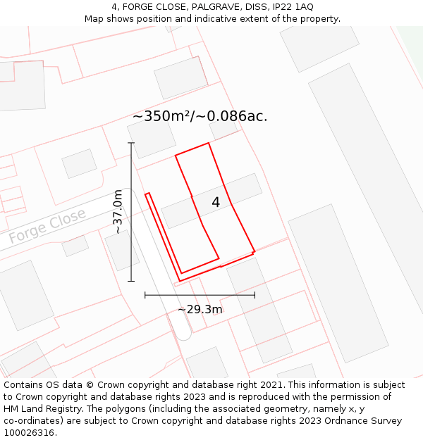 4, FORGE CLOSE, PALGRAVE, DISS, IP22 1AQ: Plot and title map