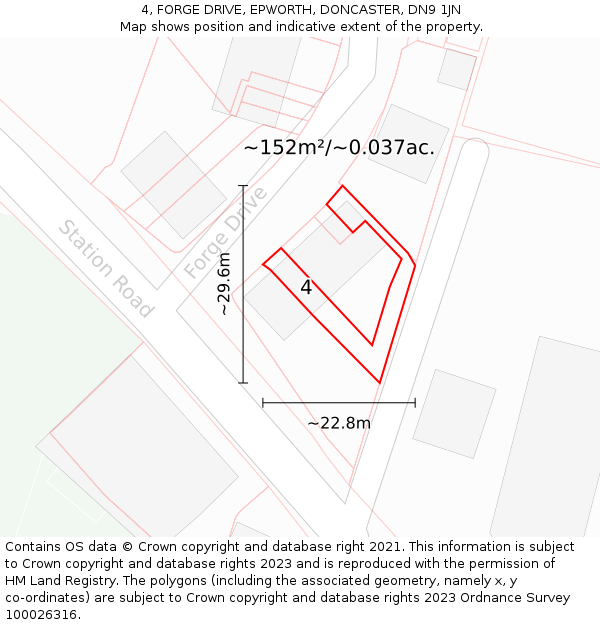 4, FORGE DRIVE, EPWORTH, DONCASTER, DN9 1JN: Plot and title map
