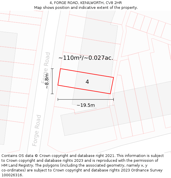 4, FORGE ROAD, KENILWORTH, CV8 2HR: Plot and title map