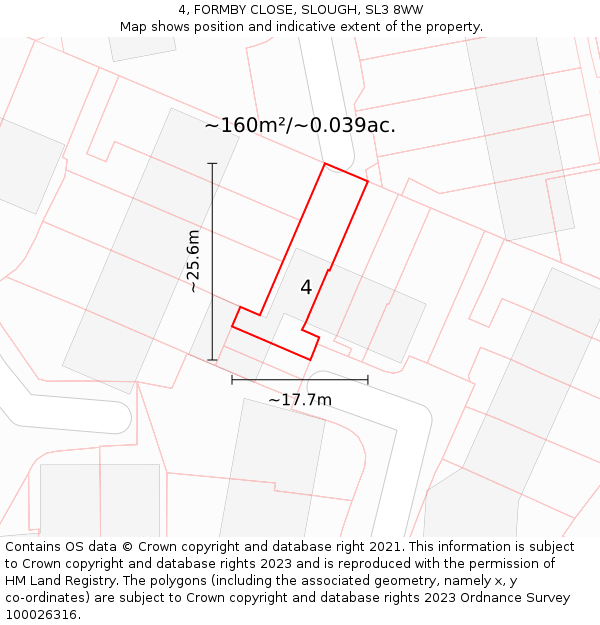 4, FORMBY CLOSE, SLOUGH, SL3 8WW: Plot and title map