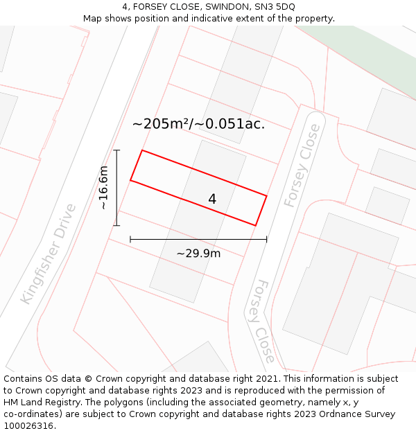 4, FORSEY CLOSE, SWINDON, SN3 5DQ: Plot and title map