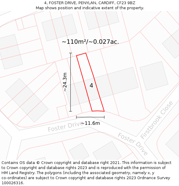 4, FOSTER DRIVE, PENYLAN, CARDIFF, CF23 9BZ: Plot and title map