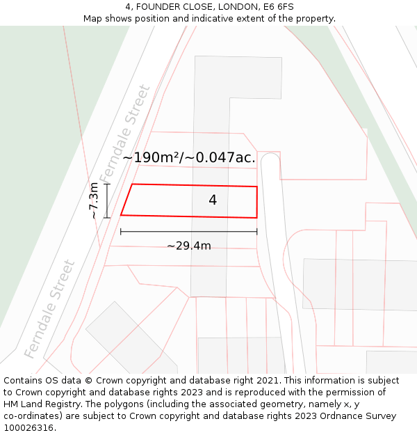 4, FOUNDER CLOSE, LONDON, E6 6FS: Plot and title map