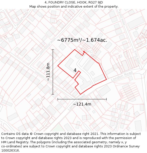 4, FOUNDRY CLOSE, HOOK, RG27 9JD: Plot and title map