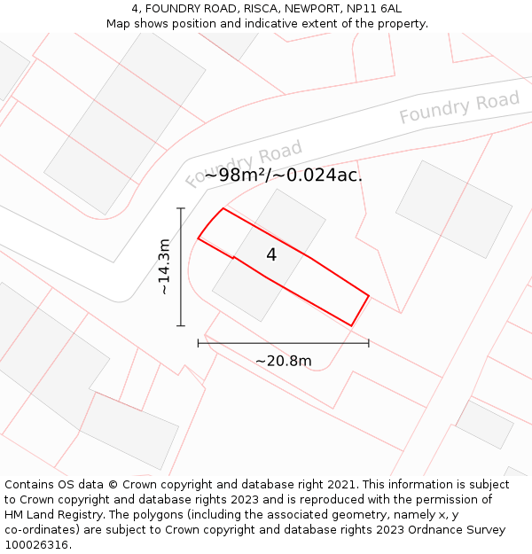 4, FOUNDRY ROAD, RISCA, NEWPORT, NP11 6AL: Plot and title map