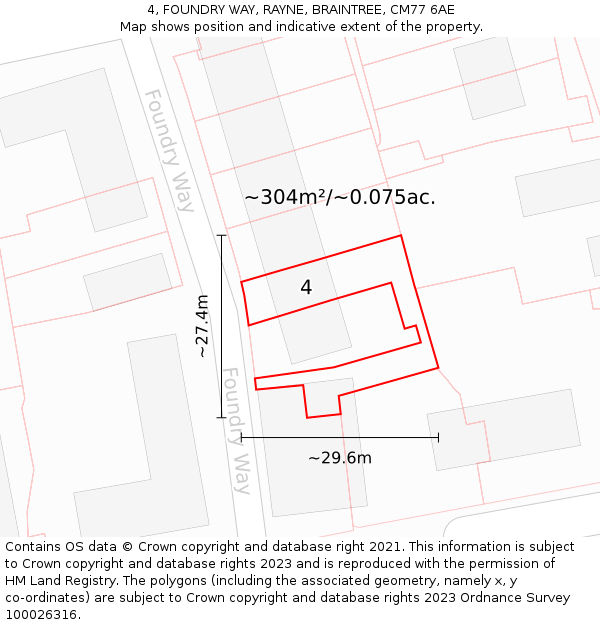 4, FOUNDRY WAY, RAYNE, BRAINTREE, CM77 6AE: Plot and title map