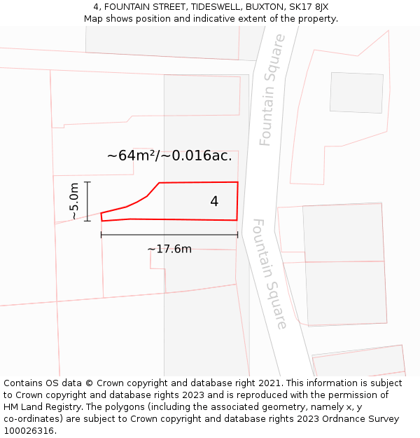 4, FOUNTAIN STREET, TIDESWELL, BUXTON, SK17 8JX: Plot and title map