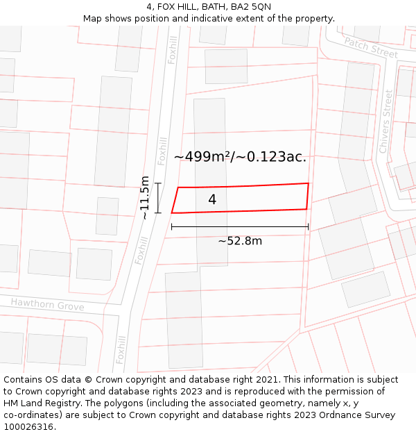 4, FOX HILL, BATH, BA2 5QN: Plot and title map