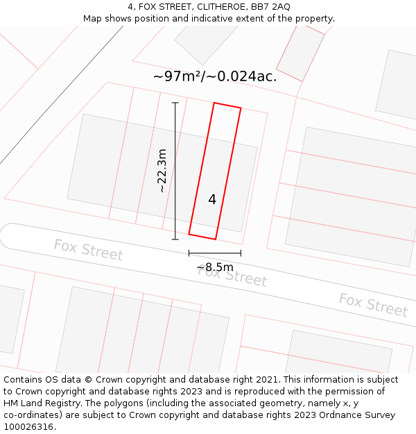4, FOX STREET, CLITHEROE, BB7 2AQ: Plot and title map