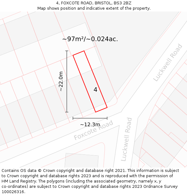 4, FOXCOTE ROAD, BRISTOL, BS3 2BZ: Plot and title map