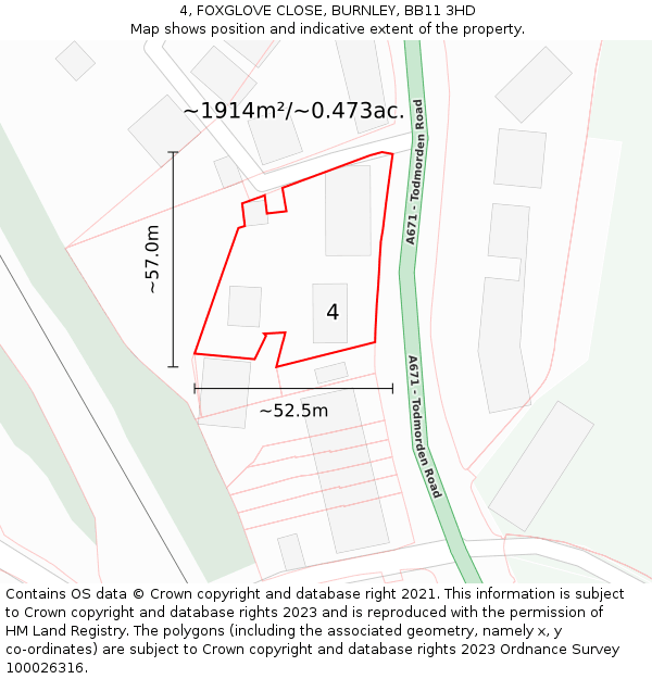 4, FOXGLOVE CLOSE, BURNLEY, BB11 3HD: Plot and title map