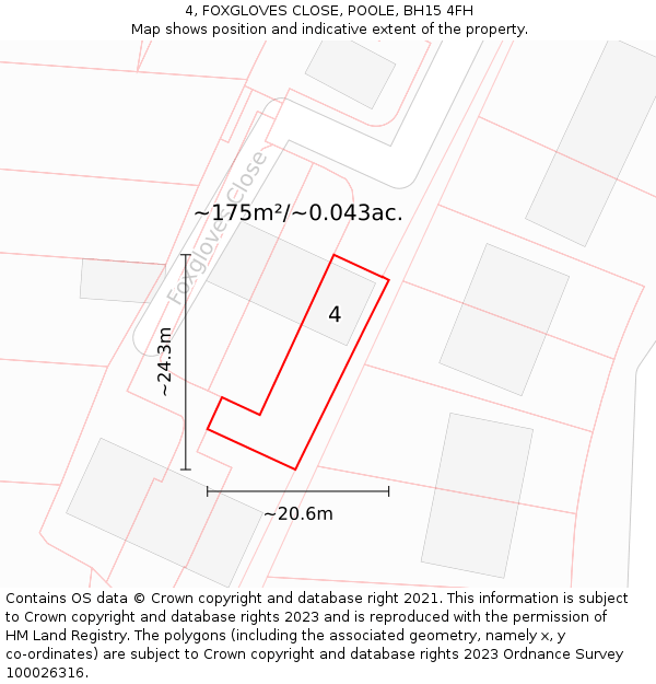 4, FOXGLOVES CLOSE, POOLE, BH15 4FH: Plot and title map