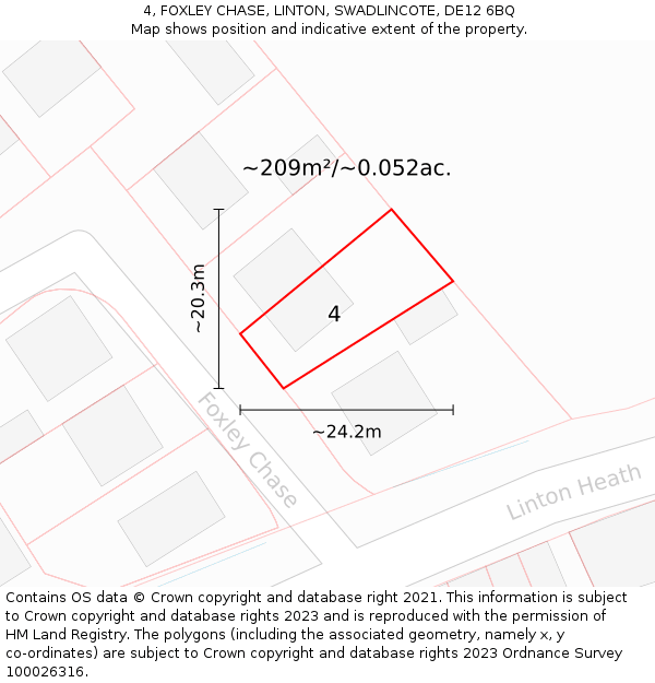 4, FOXLEY CHASE, LINTON, SWADLINCOTE, DE12 6BQ: Plot and title map