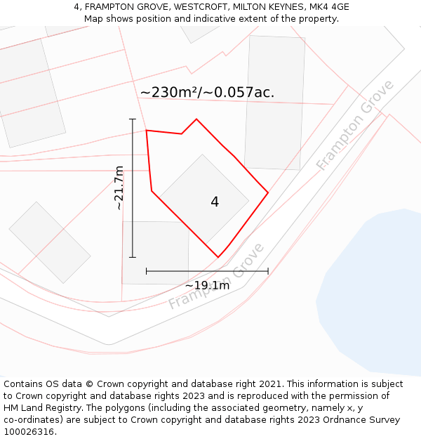 4, FRAMPTON GROVE, WESTCROFT, MILTON KEYNES, MK4 4GE: Plot and title map