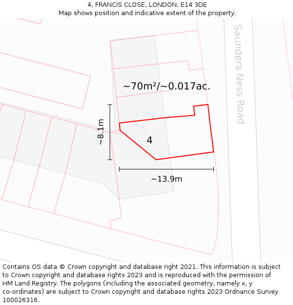 4, FRANCIS CLOSE, LONDON, E14 3DE: Plot and title map