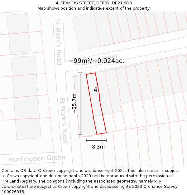 4, FRANCIS STREET, DERBY, DE21 6DB: Plot and title map