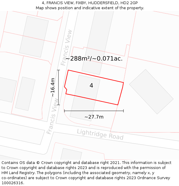4, FRANCIS VIEW, FIXBY, HUDDERSFIELD, HD2 2GP: Plot and title map