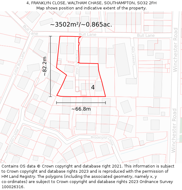 4, FRANKLYN CLOSE, WALTHAM CHASE, SOUTHAMPTON, SO32 2FH: Plot and title map