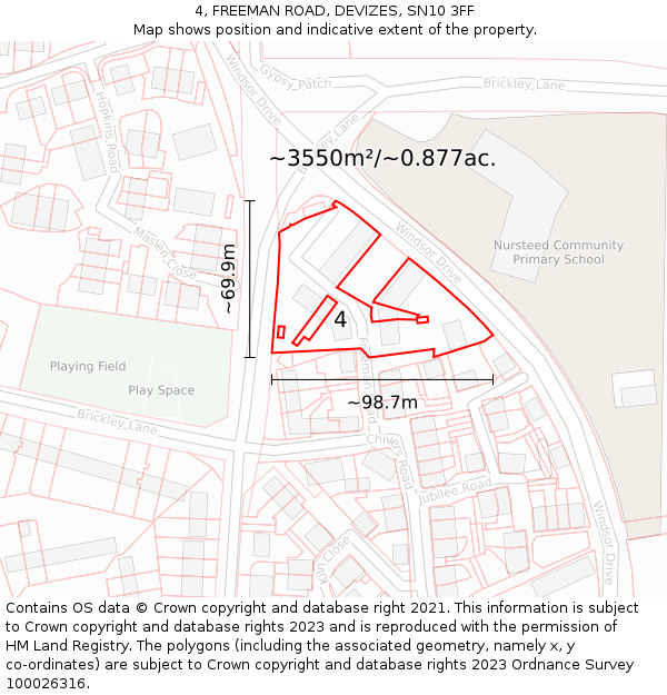 4, FREEMAN ROAD, DEVIZES, SN10 3FF: Plot and title map
