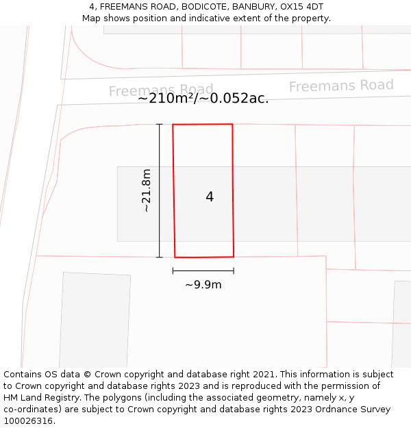4, FREEMANS ROAD, BODICOTE, BANBURY, OX15 4DT: Plot and title map