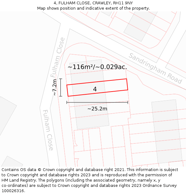 4, FULHAM CLOSE, CRAWLEY, RH11 9NY: Plot and title map