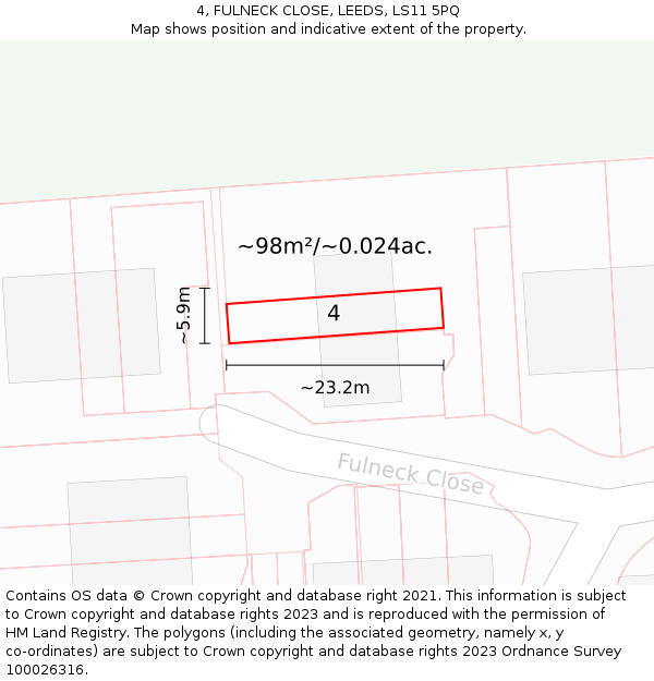 4, FULNECK CLOSE, LEEDS, LS11 5PQ: Plot and title map