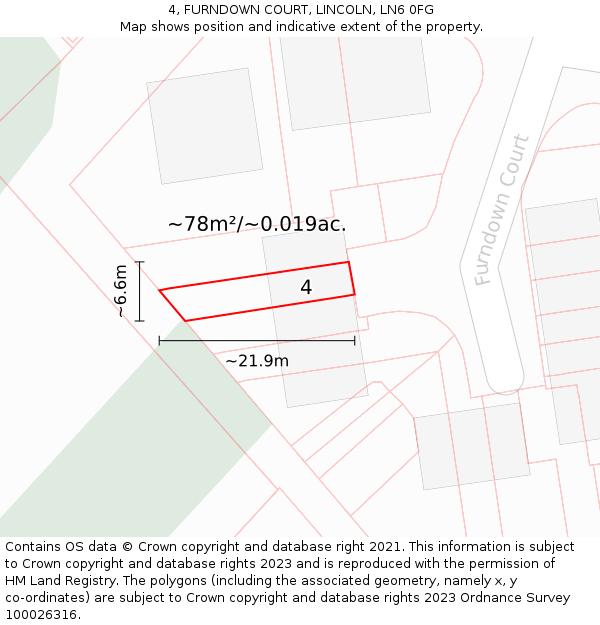 4, FURNDOWN COURT, LINCOLN, LN6 0FG: Plot and title map