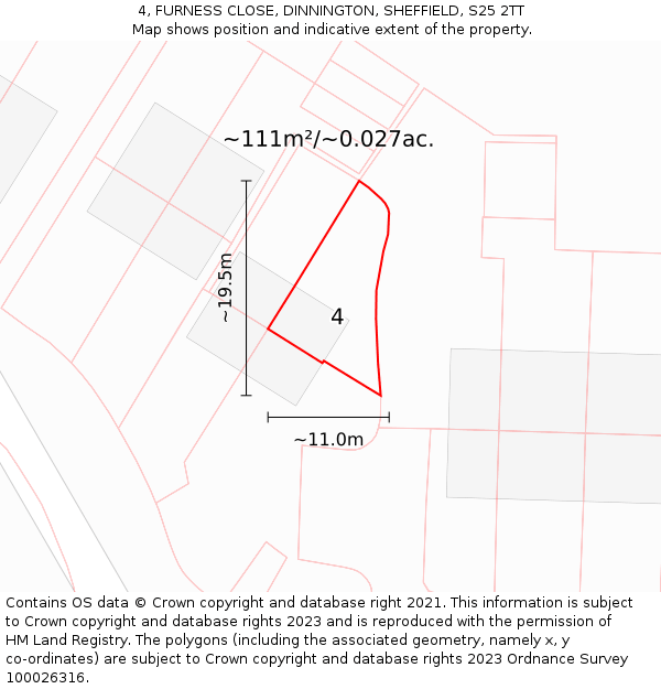 4, FURNESS CLOSE, DINNINGTON, SHEFFIELD, S25 2TT: Plot and title map