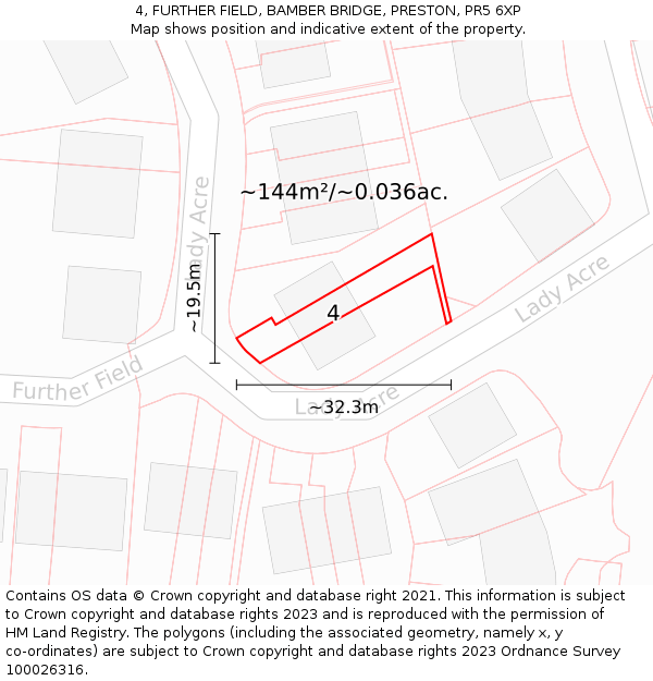 4, FURTHER FIELD, BAMBER BRIDGE, PRESTON, PR5 6XP: Plot and title map