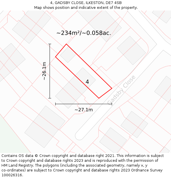 4, GADSBY CLOSE, ILKESTON, DE7 4SB: Plot and title map
