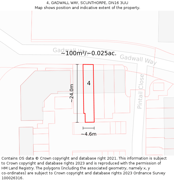 4, GADWALL WAY, SCUNTHORPE, DN16 3UU: Plot and title map