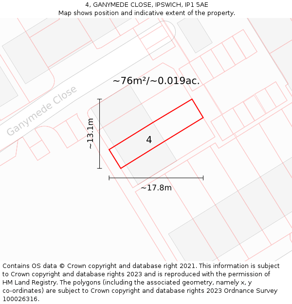 4, GANYMEDE CLOSE, IPSWICH, IP1 5AE: Plot and title map