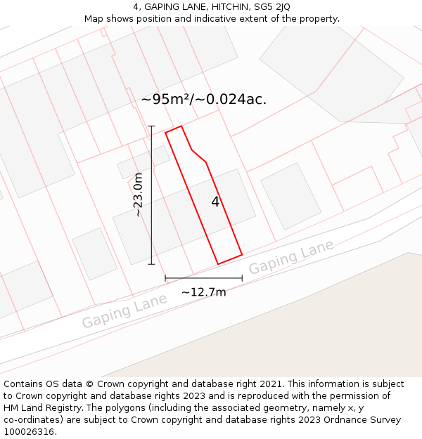 4, GAPING LANE, HITCHIN, SG5 2JQ: Plot and title map