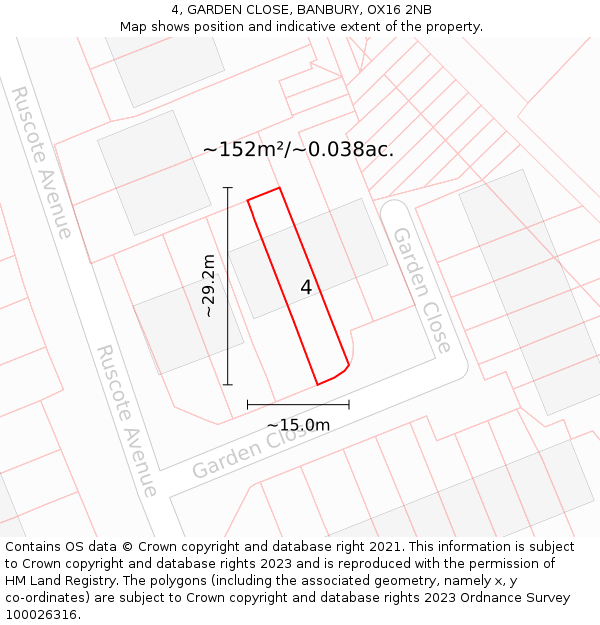 4, GARDEN CLOSE, BANBURY, OX16 2NB: Plot and title map