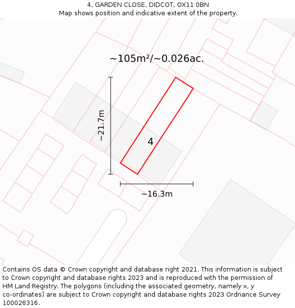 4, GARDEN CLOSE, DIDCOT, OX11 0BN: Plot and title map