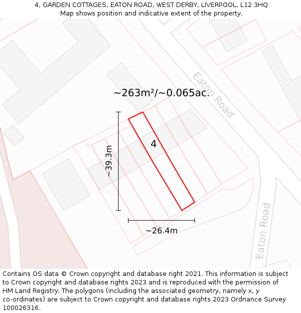 4, GARDEN COTTAGES, EATON ROAD, WEST DERBY, LIVERPOOL, L12 3HQ: Plot and title map