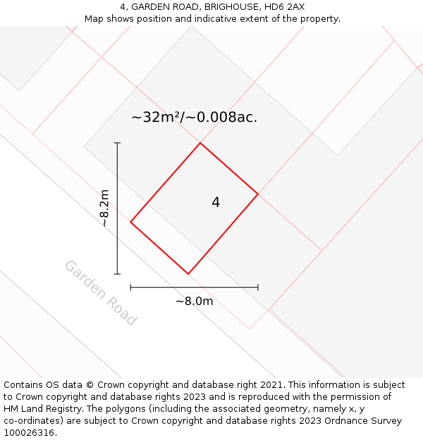 4, GARDEN ROAD, BRIGHOUSE, HD6 2AX: Plot and title map
