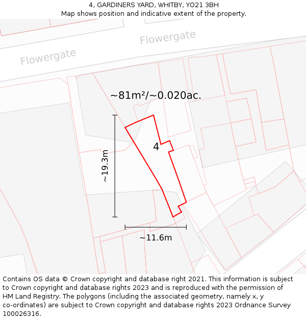 4, GARDINERS YARD, WHITBY, YO21 3BH: Plot and title map