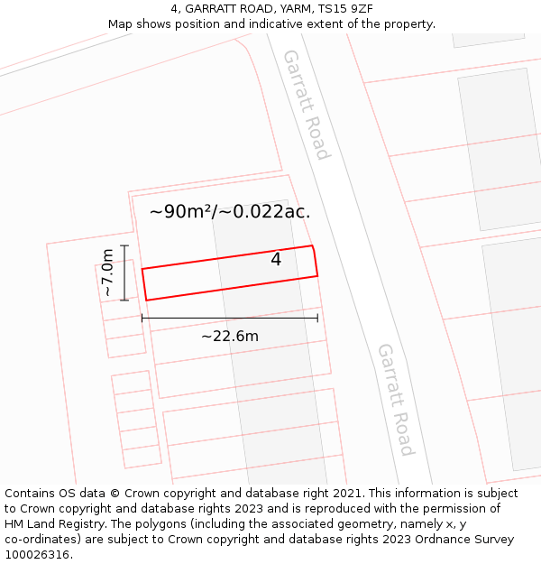 4, GARRATT ROAD, YARM, TS15 9ZF: Plot and title map