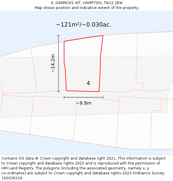 4, GARRICKS AIT, HAMPTON, TW12 2EW: Plot and title map